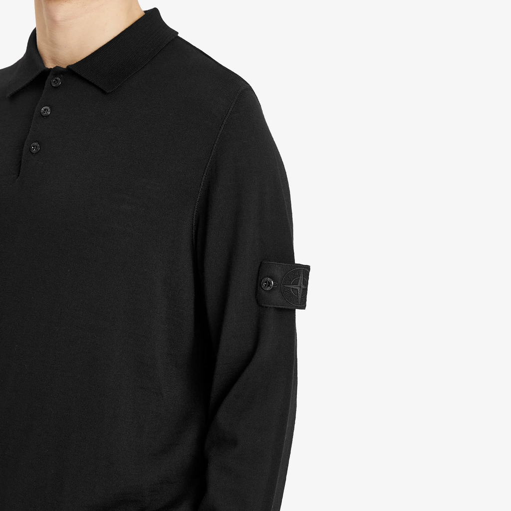 Stone Island Men's Ghost Piece Pure Wool Knit Polo Black